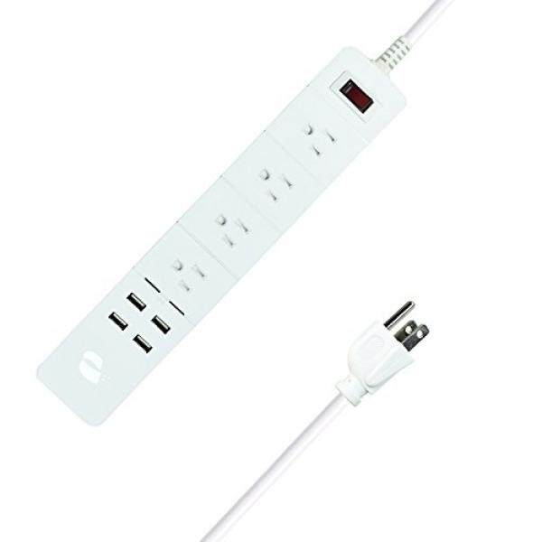 (Harga Tersembunyi) daya Strip Surge Pelindung dengan 4-Stopkontak 4 Tinggi Kecepatan USB Pengisi Daya Ekstensi Kabel 2000 W/15A untuk IPHONE 7/6/6 S Plus iPad Udara Mini Samsung Smartphone Tablet Laptop (6Ft Kabel, putih) Oleh M. owstoni-Internasional