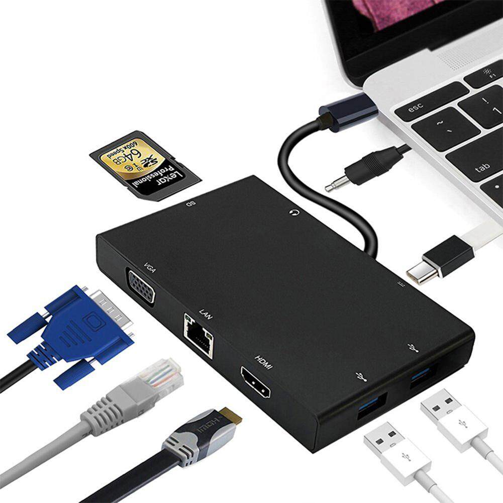 Starmall Tipe-C untuk VGA + HDMI + USB3.0 * 2 + Kartu SD + Audio + RJ45 + PD coupling