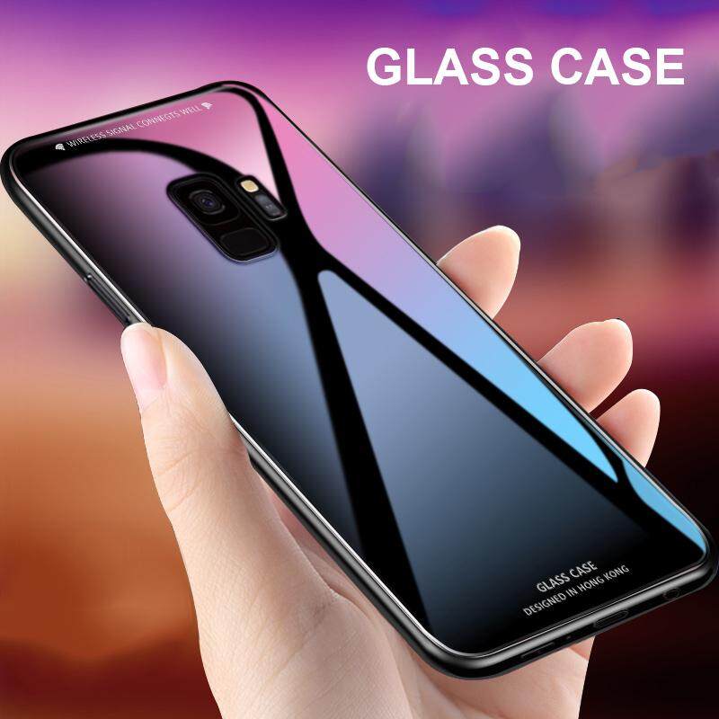 Untuk Samsung Galaxy A8 Plus Kaca Casing Pelindung Utuh Jelas Kaca Antigores Kembali Casing Kover untuk Samsung A8 Plus Case Perumahan