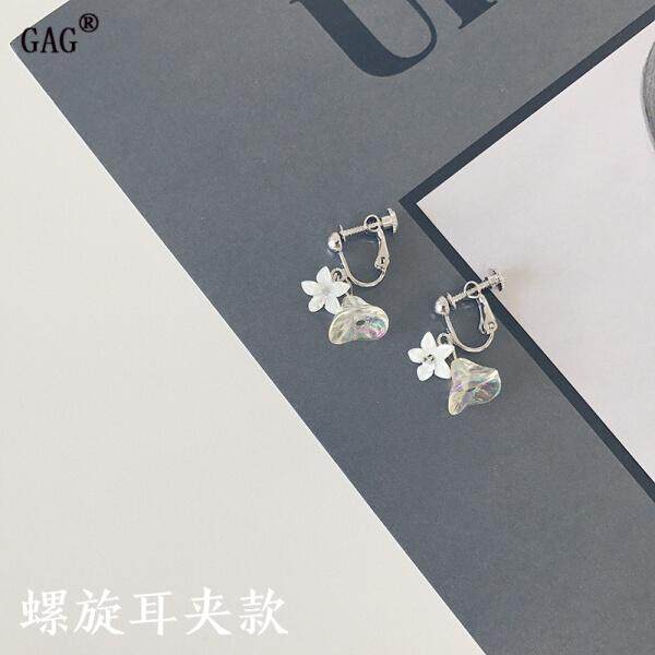 GAG Japan and South Korea Morning Glory flower silver earrings earrings long earrings cute ear clip Earless small fresh earrings fashion female purple big morning cow ★ S925 sterling silver ear hookT(ransparent morning glory ★ spiral ear clip) - intl