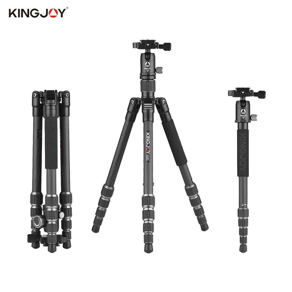 Kingjoy G22C + G00 Portabel Perjalanan Karbon Serat Kamera Tripod Monopod dengan 360 Derajat Bola Kepala 5 Bagian Yang Dapat Disesuaikan maks. kerja Tinggi 144.5 Cm untuk Canon Sony Nikon DSLR Ildc Kamera Maksimum. kapasitas Beban 8 KG-Internasional