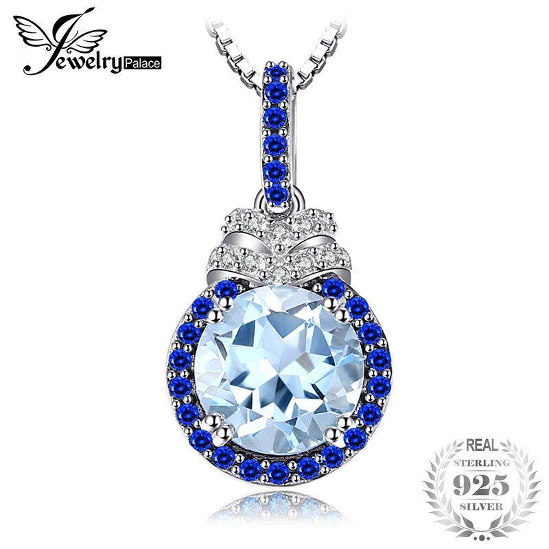 JewelryPalace Fashion 1.6ct Genuine Sky Blue Topaz Halo Pendant 925 Sterling Silver Not Include A Chain