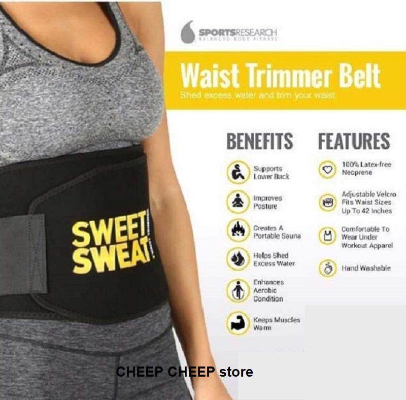 Sweet Sweat Belt Waist Trimmer Belt Adjustable Intensive Slimming Waist Clincher Sauna Weight Loss Trainer for Exercise Workout Running Jogging Gym Yoga Back Support Wrap (M)
