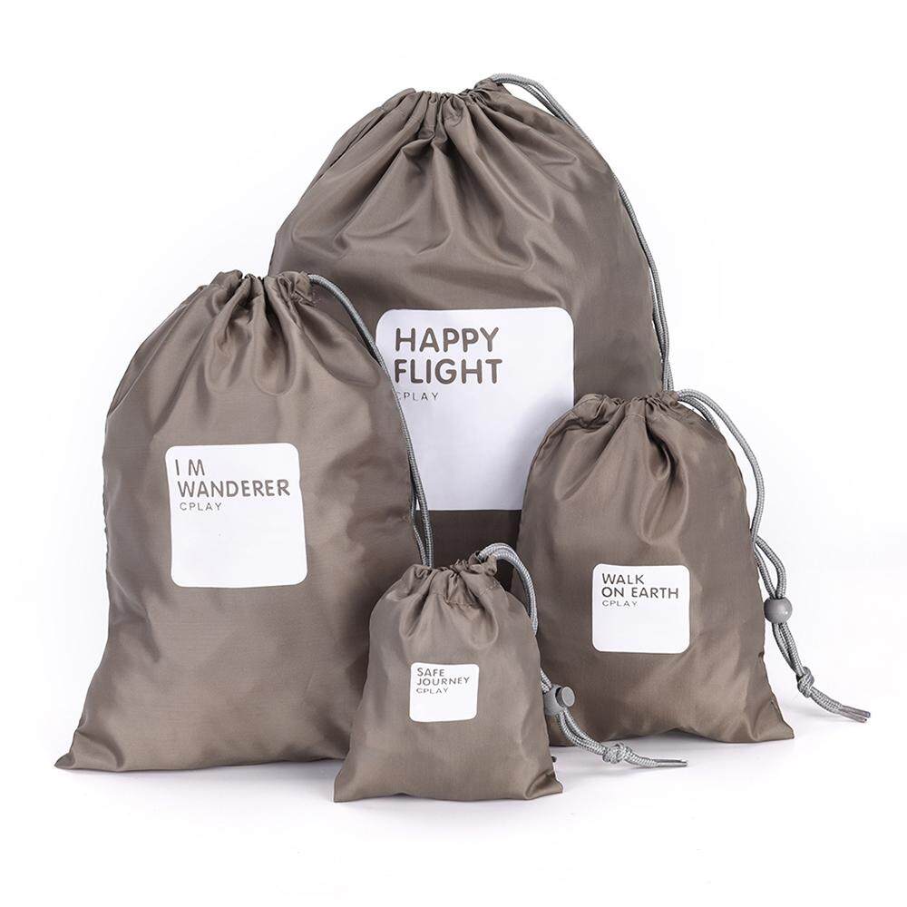 4 Pcs/lot Set Perjalanan Penyimpanan Tas Anti-Air Nilon Drawstring Kantung Pria dan Wanita Lipat Pakaian Diklasifikasikan Organizer Pengemasan Sepatu Koper (Kopi) -Internasional