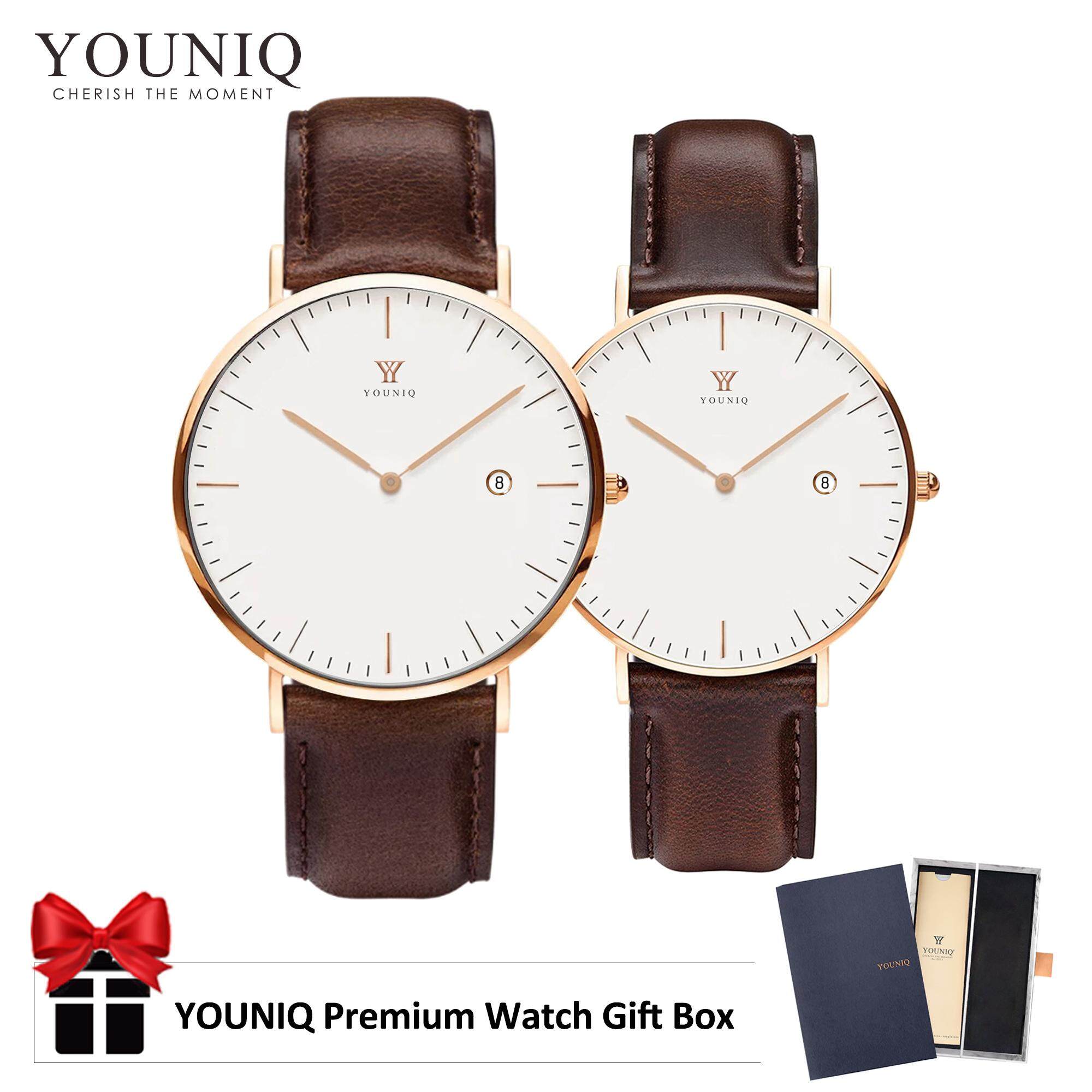 YOUNIQ All Couple Set Malbec Black Dial Rosegold Quartz Watch Premium Classic Slim Sapphire Crystal Glass Interchangeable Strap Genuine Leather Watch For Men & Women For Him&Her 1803