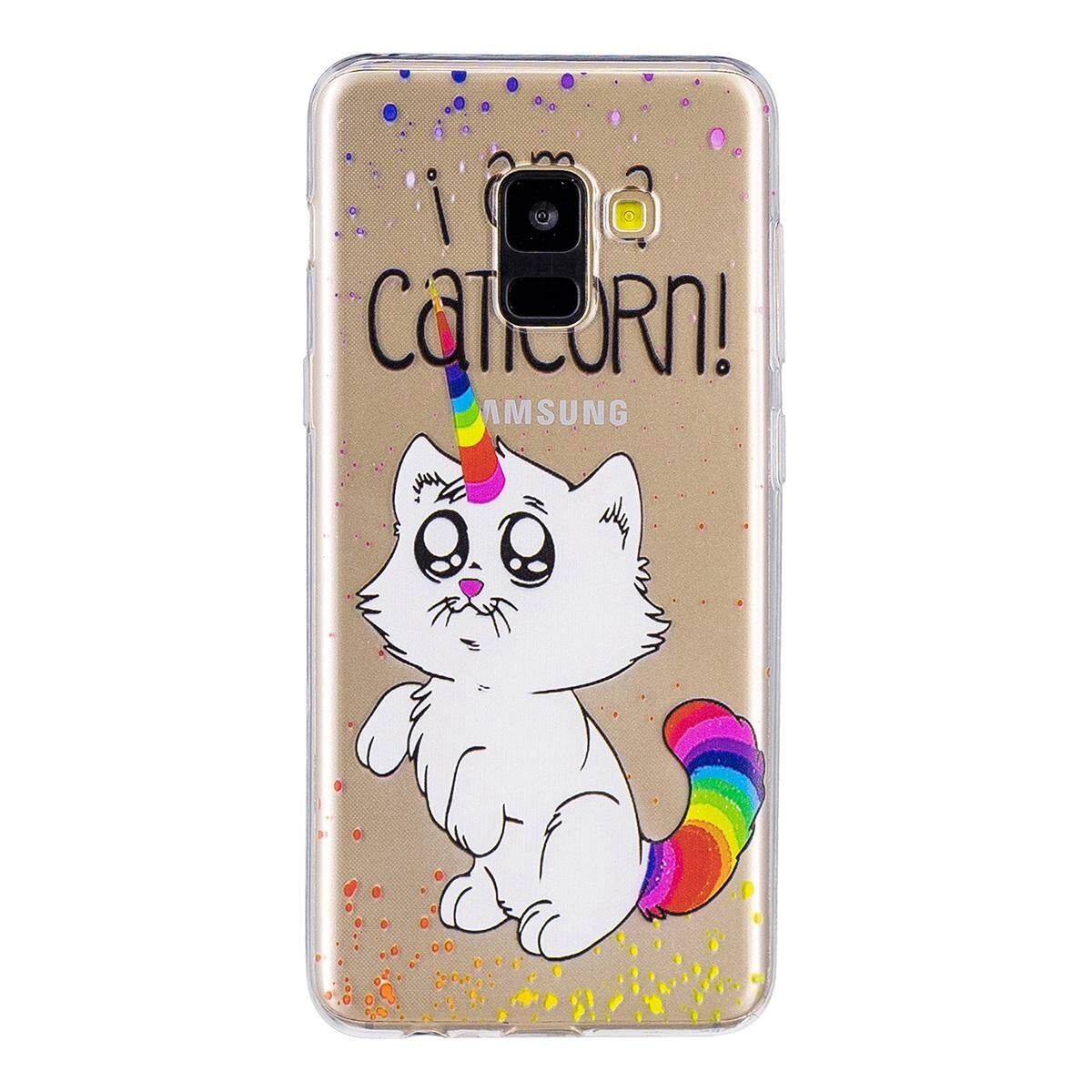 Lucu Pola Case untuk Samsung Galaksi A8 Plus 2018 Ultra Tipis Ramping Lembut TPU Penyerapan Guncang Bemper Penutup Transparan pelangi Kucing-Internasional