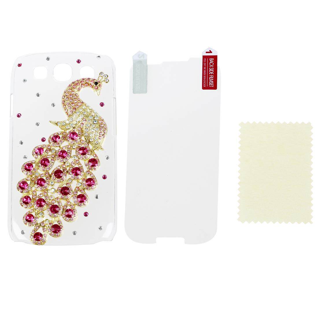 Deluxe Buatan Tangan Jelas Berwarna Merah Muda Merak BLING Berlian Imitasi Kristal Wadah Kulit Penutup untuk Samsung I9300 Galaxy S3 I9300, I747, l710, T999, I535 (AT & T, T Mobile, Sprint, Verizon AS s. seluler) dengan Pelindung Layar-Intl