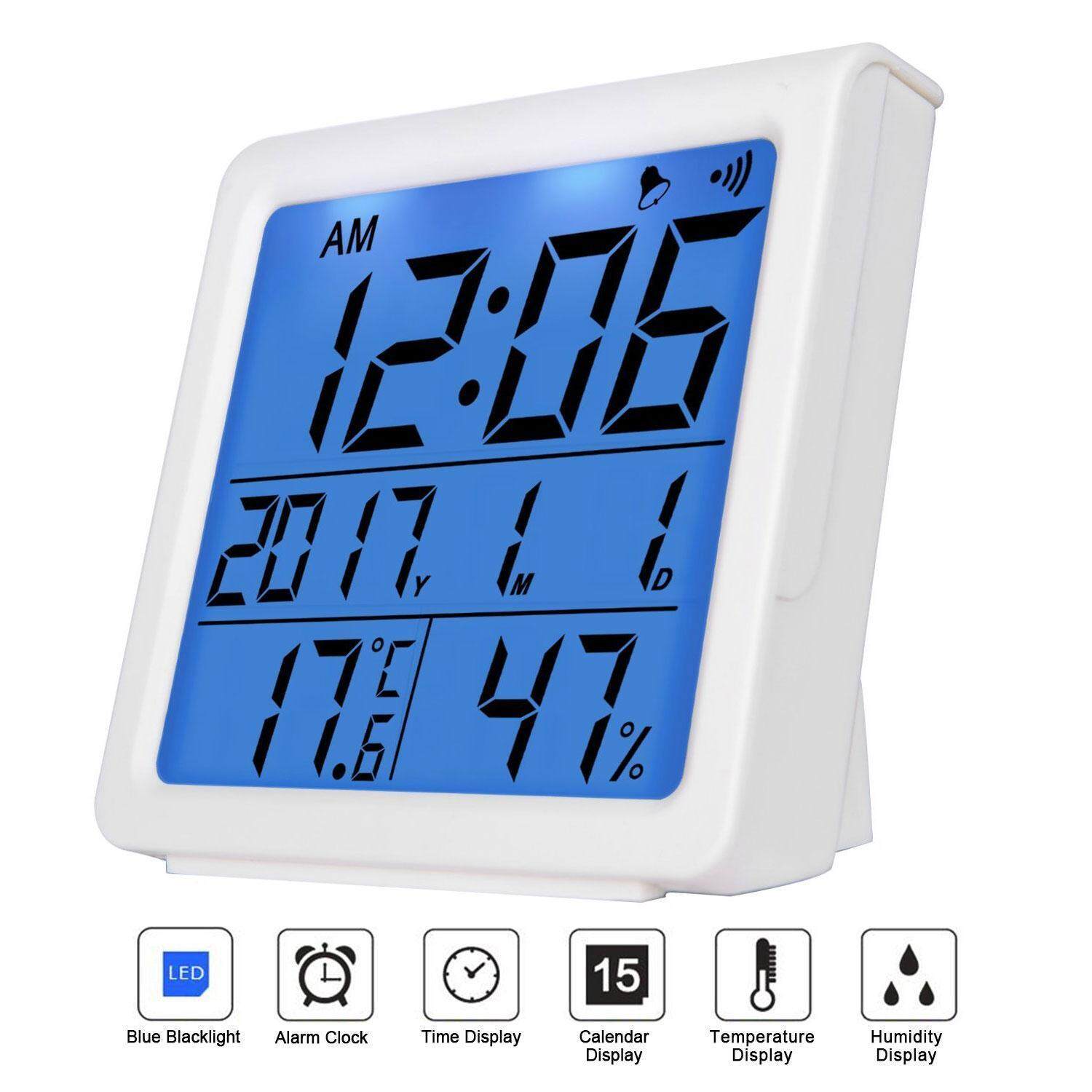 YUES Digital Alarm Clock,LED Bedside Clock with Wake-up Light 7 Colors,6 Natural Alarm Sounds,Snooze Function,Backlight,Temperature and Calenda for Kids//Workers//Adults,Blue