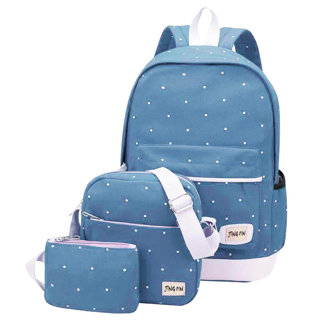 Maze Japanese Polka Dot 3 in 1 Canvas Backpack Women Shoulder Sling Bag School Bagpack Handbeg Wanita Beg Set