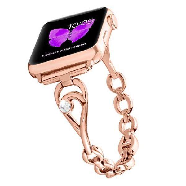 Hsy LLC Apple Jam Tangan Seri Tali untuk Wanita, tali Anti Karat Tali Pergelangan Tangan dengan Kristal Berlian Imitasi Berlian untuk Apple Jam Tangan Seri 3 & 2 & 1 & Nike + & Edition (Mawar Emas 38 Mm dan Putih Berlian) -Internasional