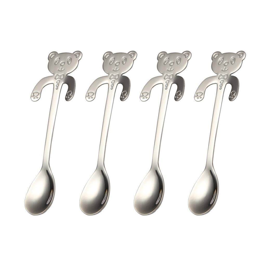 Sobuy 4 Pcs/set Anti Karat Lucu Creative Beruang Sendok untuk Teh Kopi Dessert Drink Mixing Milk Shake Sendok-Internasional