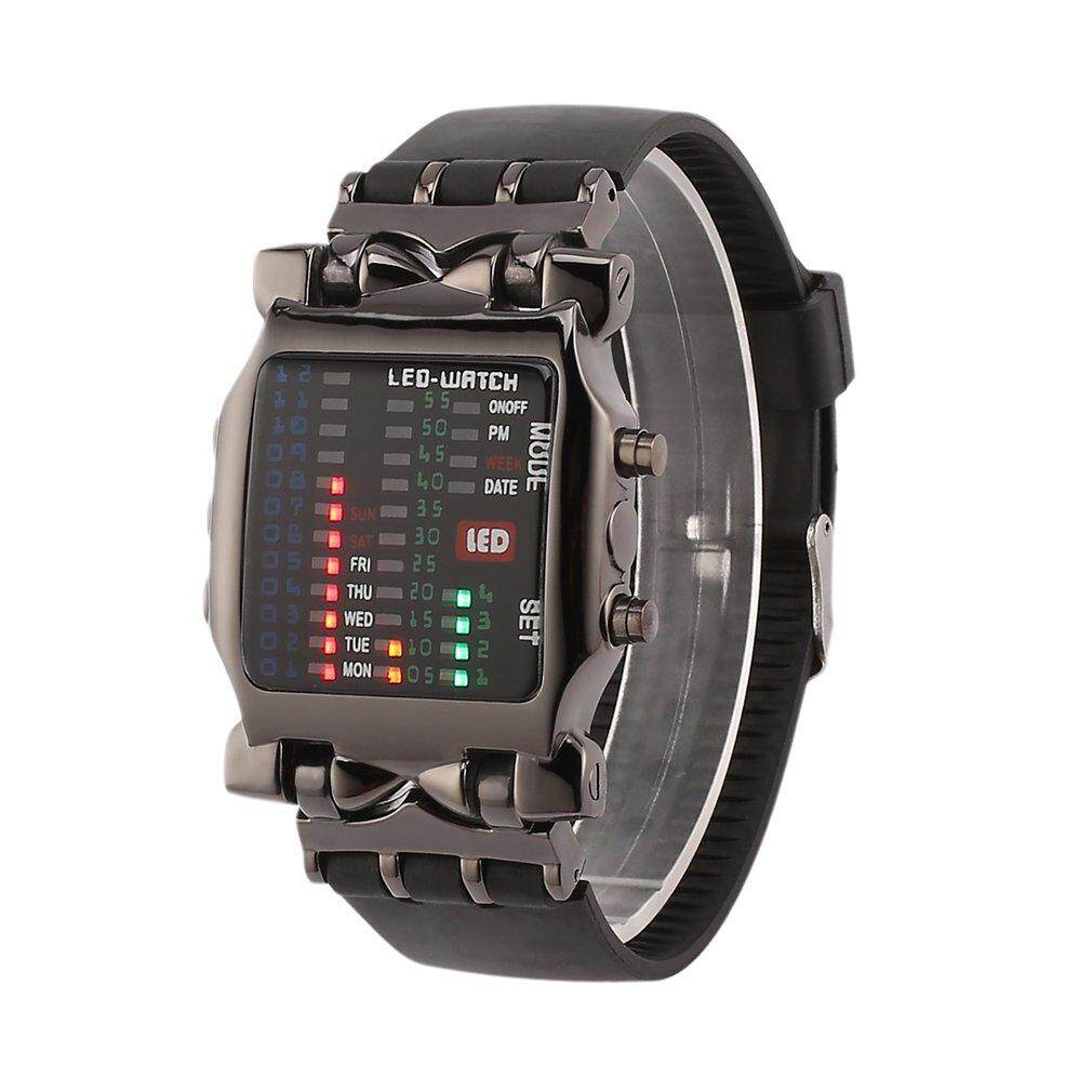 New Unisex Square gaya keren warna-warni LED Digital Watch biner pergelangan tangan hitam