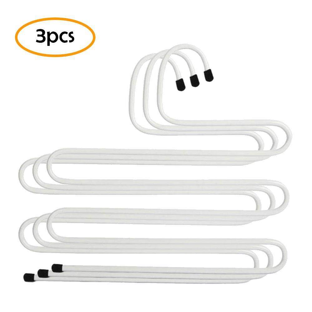 Sobuy 3 Pack Multi Layers Celana Hangers, s-type Dilapisi Anti Karat Sihir Lemari Ruang Saver Pakaian Gantungan-Internasional