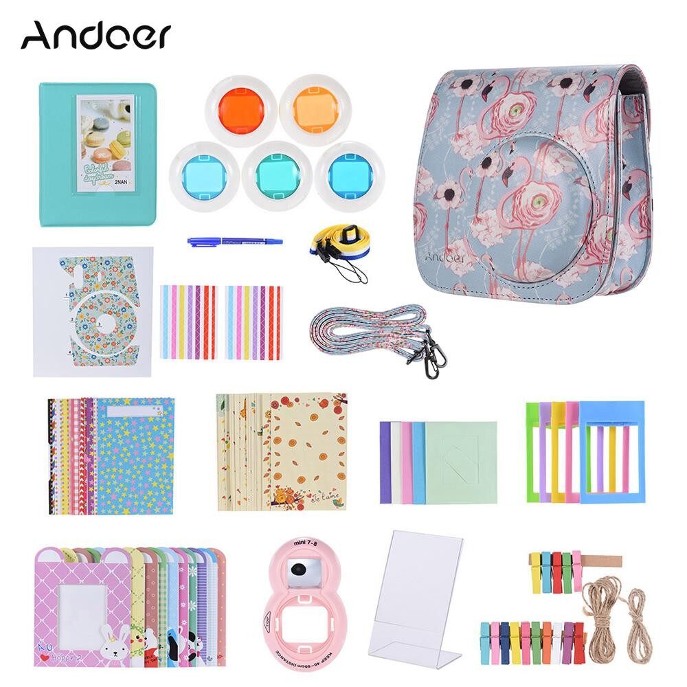 Andoer 14 in 1 Accessories Kit for Fujifilm Instax Mini 9/8/8+/8s with Camera Case/Strap/Sticker/Selfie Lens/5*Colored Filter/Album/3 Kinds Film Table Frame/10*Wall Hanging Frame/40*Border Sticker/2*Corner Sticker/Pen - intl