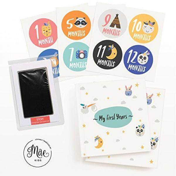 Mae Kids First 5 Years Baby Memory Book, Clean-Touch Ink Pad & 12 Milestone Stickers – Large Album For Recording Your Babies Photo’s & Memories – Perfect Baby Shower Keepsake Gift For Boy Or Girl - Intl