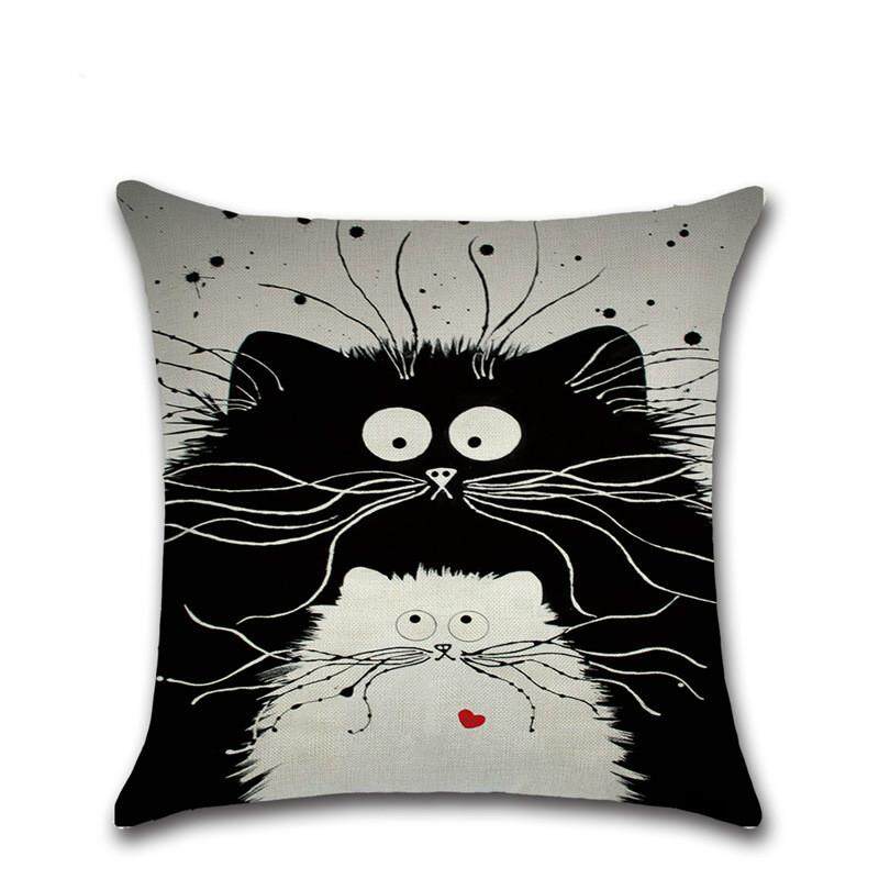RHS Online 45 Cm * 45 Cm Kitty Kucing Lucu Kartun Kasus Bantal Sofa Sarung Bantal Linen Katun-Internasional