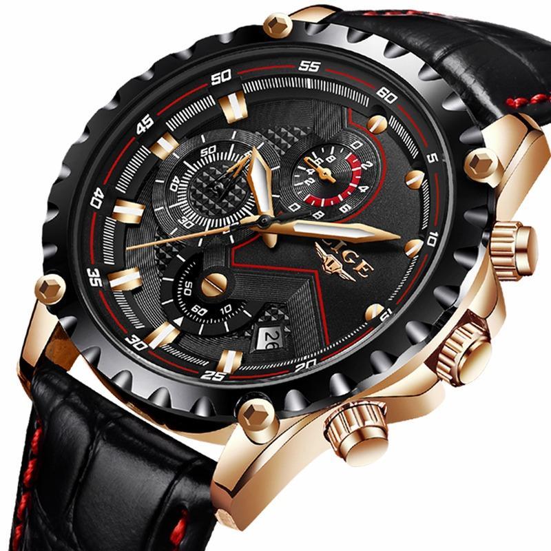 LIGE Top Luxury Brand Watch Men Fashion Quartz Sports Watch Mens Casual Leather Waterproof Business Watches Malaysia