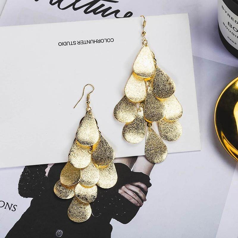 Daun Logam Anting-Anting Eropa dan Amerika Kepribadian Berlebihan Bagian Panjang Temperamen Rumbai Besar Anting-Anting Wanita Bayi Anting-Anting (e1782 Emas Multi Tetesan) -Internasional