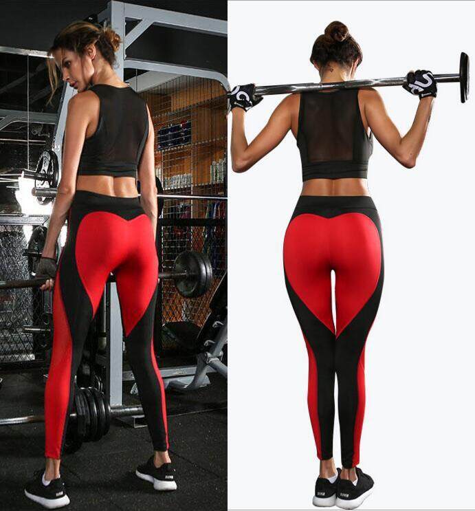 Wanita Seksi Pakaian Gimnasium Yoga Celana Cinta Desain Legging Kerja Tights untuk Wanita Jantung Booty Celana Hitam dan Merah- internasional