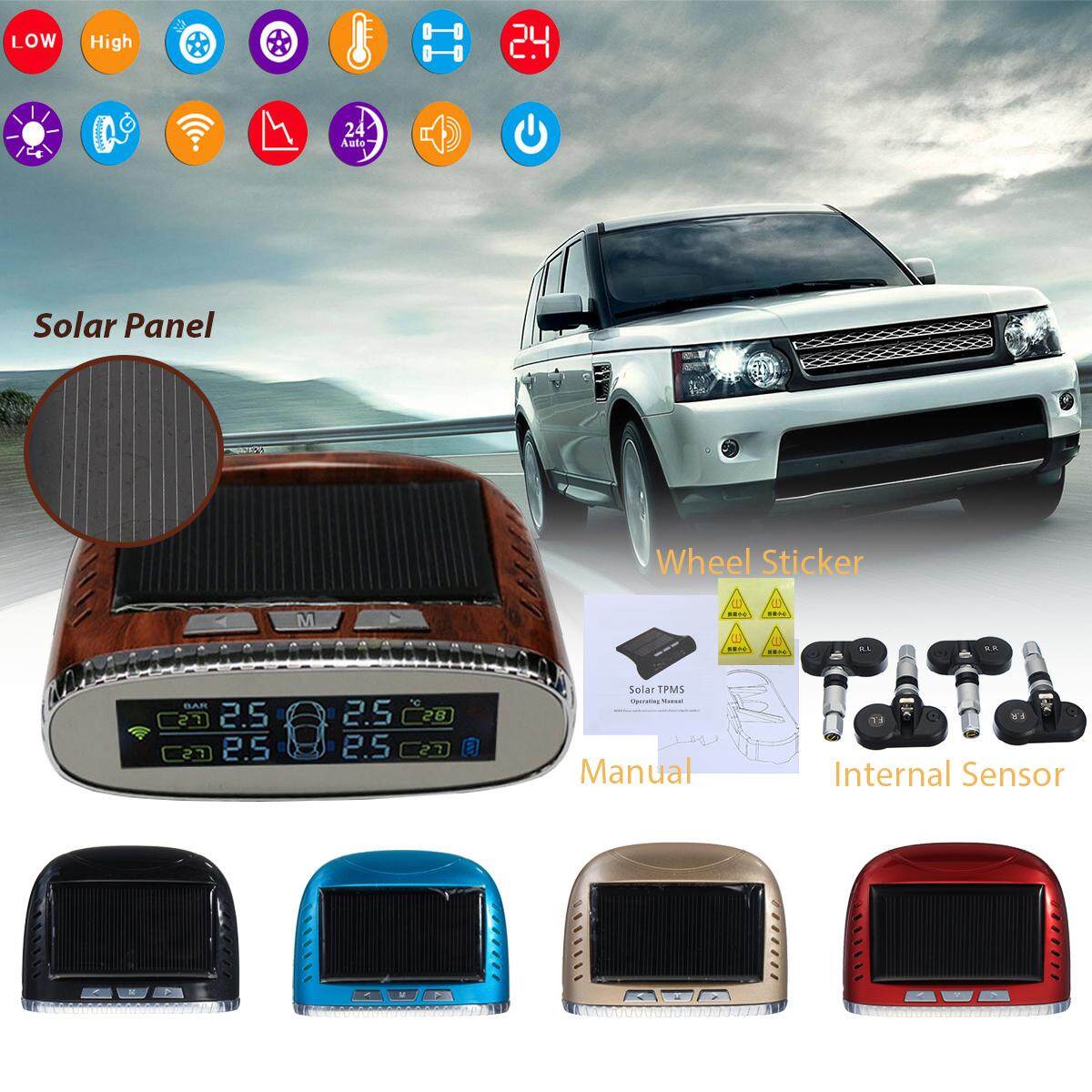 Car Tire Pressure LCD Monitoring System Wireless Solar With 4 External Sensor