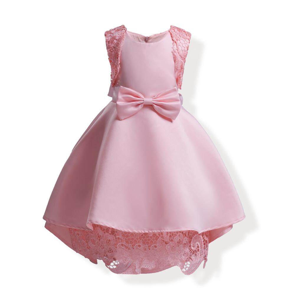 Hot Jual Baru Musim Panas Yang Indah Gadis Putri Gaun Pesta Ulang Tahun Pakaian Fashion Anak-anak Tanpa Lengan O-neck Lace Ujung Dasi kupu-kupu Gaun Bola Gaun Formal