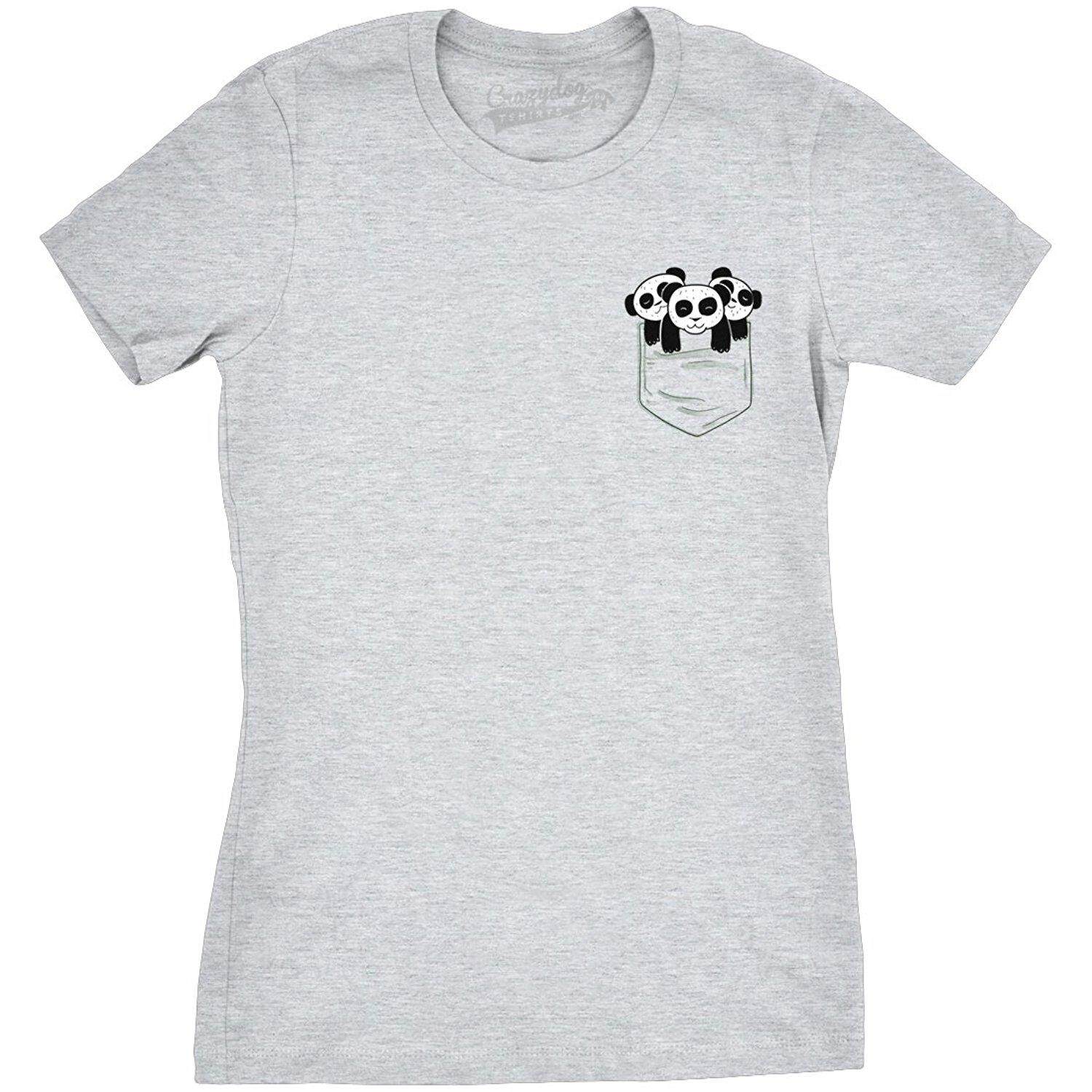 Anjing Gila Tshirts Wanita Saku Panda Lucu T Baju Batik Humor Keren Panda Baru T Shirt-Intl