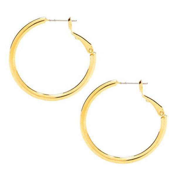Hoop Anting-Anting,, 24 K Gold Lebih Perunggu, Perhiasan Modis Premium, Anti-alergi, aman untuk Telinga Yang Paling, 1.25 Inches-Internasional