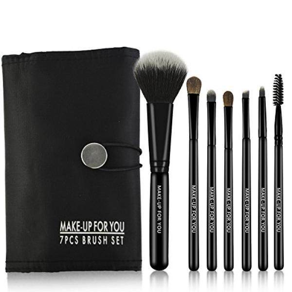 Pro Riasan Kuas Set Premium Kuas Kosmetik Foundation Pencampur Pemula Tersipu Malu Eyeliner Kuas Bedak Kuas Riasan dengan Lipat tas PU Lembut 7 Pcs Hadiah untuk Perempuan Wanita Istri-Internasional