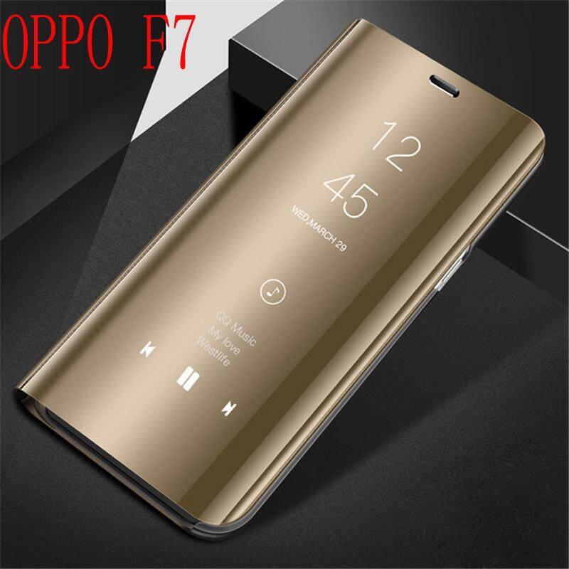 Translucent View Mirror Flip Cover Electroplate Stand Casing hp for OPPO F7
