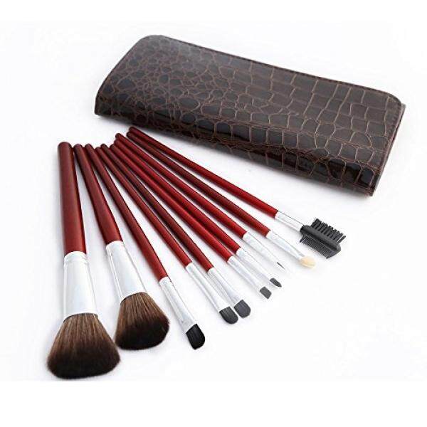 Diolan Riasan Brushes Set 10 Piece Sintetis Premium Wajah Foundation Bubuk Concealer Eyeshadow Eyeliner Membuat Hingga Kuas Perlengkapan Wood pegangan Pu untuk Pemula Perjalanan-Tas Coklat-Internasional
