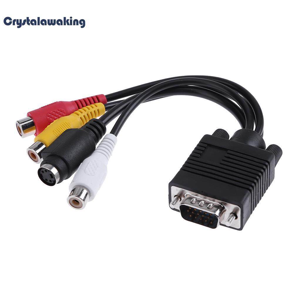 VGA TO S-Video 3RCA Laki-laki Ke Perempuan TV Keluaran AV Kabel Konverter Adaptor (Hitam)-Intl