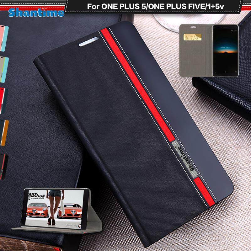 Lipat Telepon Case untuk Satu PLUS 5 Antik Colour Stitching Kulit Case Buku Case untuk Satu Ditambah Lima UNTUK SATU plus 1 + 5 Case dengan Kartu Slot-Internasional
