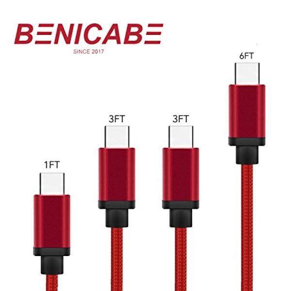 Samsung S9 Pengisi Daya, Benicabe (4-Bungkus 1,3, 3, 6FT) USB Tipe C Nilon Dikepang Kabel Cepat Pengisian Kabel untuk Galaksi S9 Plus S8 S8 Plus Catatan 8, piksel 2, Moto Z, LG V20 dan Lainnya (Merah)-Internasional