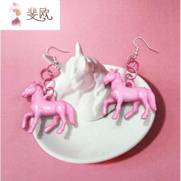 Faw Harajuku temperament wild exaggerated pink pony earrings girls spell color circles cool earrings purple pair(Pink ear clip section ) - intl