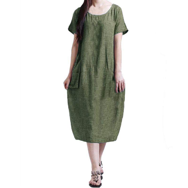 ZANZEA Fashion Summer Womens Solid Dress Casual Loose Dresses Plus Large Big Size S -5XL Short Sleeve O Neck Vestidos