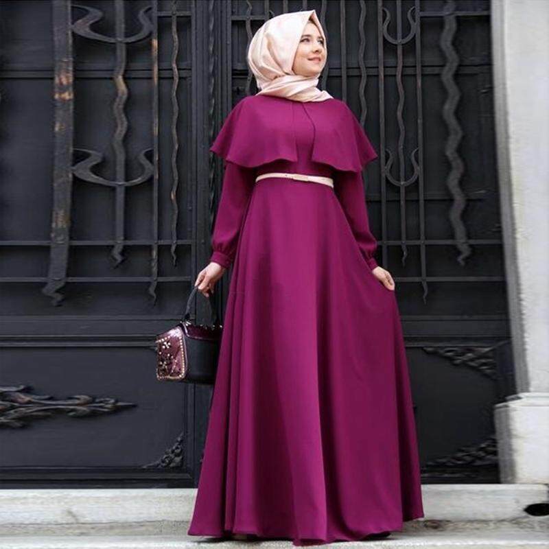 Lissng 1 Pcs Muslim Gaun Cape Sifon Plus Ukuran Wanita Retro Gaya Rakyat Jubah Lengan Panjang Partai Gaun Tinggi kualitas