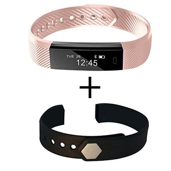 Fitness activity sleep calorie smart bracelet bluetooth Tracker with FREE second color extra wristband for Android & IOS (Pink)