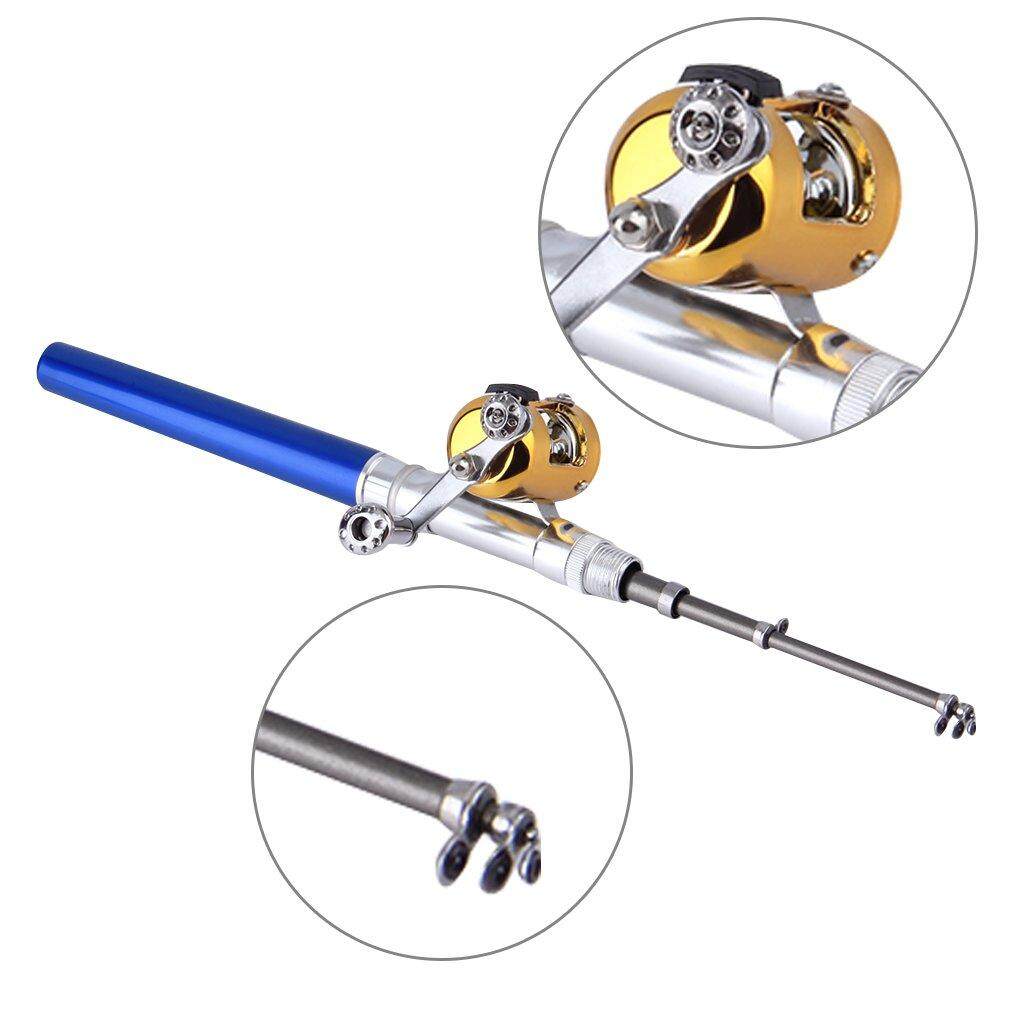 Carcool Mini Saku Portabel Alu Mini Um Paduan Bentuk Pena Ikan Pancing Tongkat Tiang dengan Alat Penggulung-Internasional