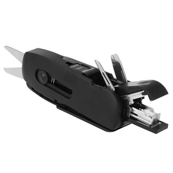 Multifungsi Ten Dalam Satu Alat Tulis Set Scissor Aturan Fleksibel Pencil Sharpener Stapler Pemotong Obeng Puncher Penarik Kuku Anti Karat Tahan Lama tools (Hitam)