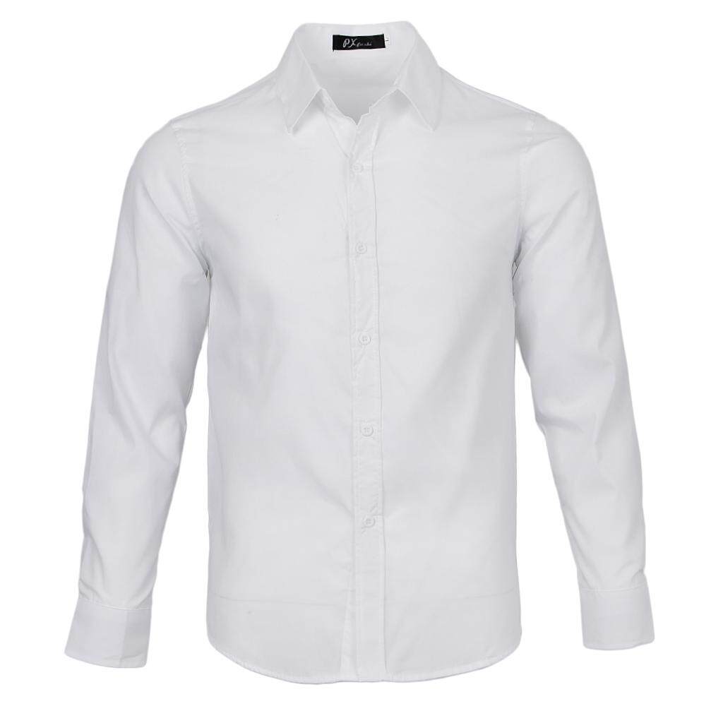 MagiDeal Solid Dress Shirts Men Casual Formal Slim Fit Suits Shirt Top XL White