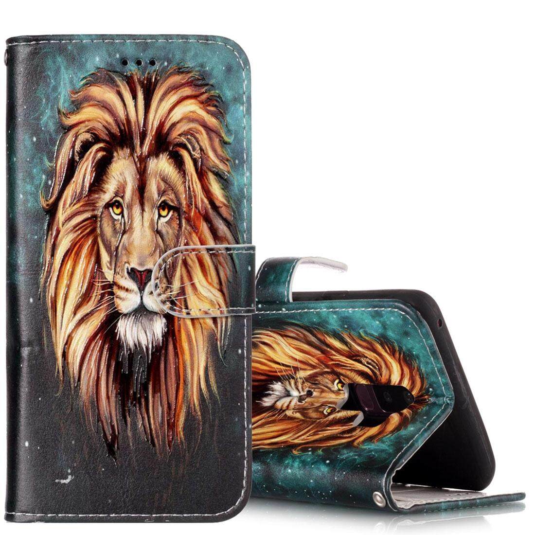 Untuk Samsung Galaksi S9 + Gloss Minyak Hiasan Timbul Pola Singa Kulit Horisontal Lipat Case dengan Pemegang dan Slot Kartu dan dompet-Internasional