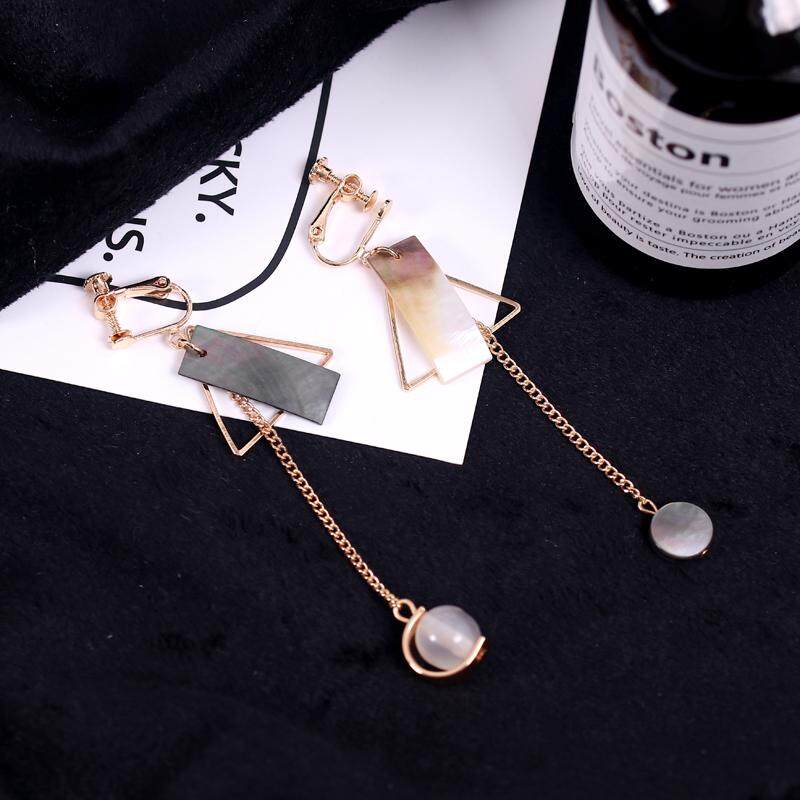 Korea Jual Panas Geometris Alami Seashell Anting-Anting Wanita Persegi Liontin Asimetris Earhook Earless Telinga Klip (ED539 Telinga Klip) -Internasional