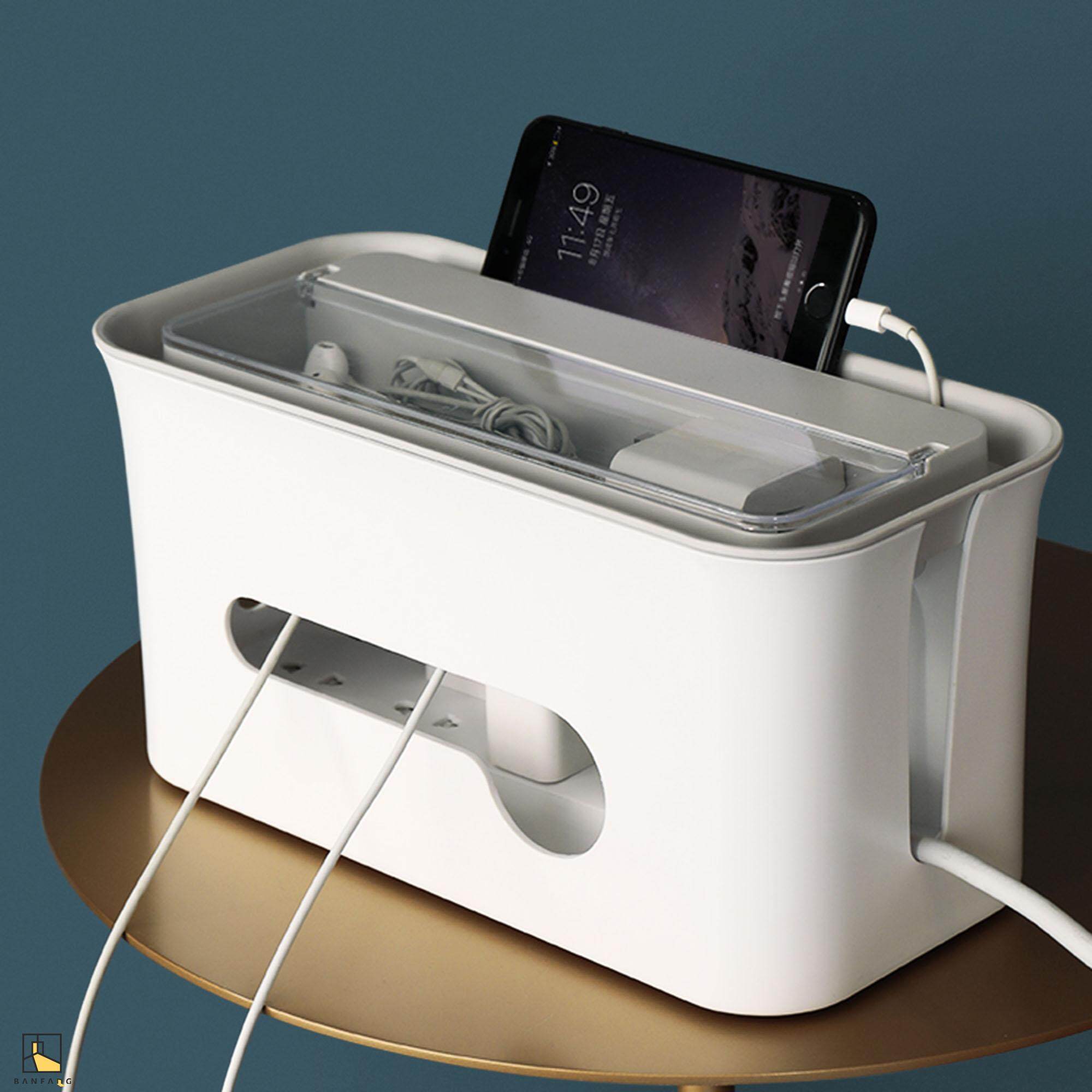BANFANG Storage & Organisation-Space Savers Plastic Cable Storage Box Grey-Body-White-Lid/White-Body-Grey-Lid 28.7cm*11.5cm*14.2cm