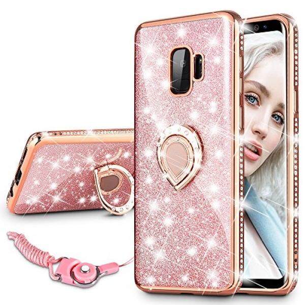Galaksi S9 Case, maxdara Galaksi S9 Pelindung Berkilau Berkelip Berkilau Lucu Case BLING Berlian Berlian Buatan Lingkaran Penyangga Stand Penyangga Karet Bemper Perempuan Wanita Case untuk Samsung Galaksi S9 5.8 Inch (Rosegold) -Internasional