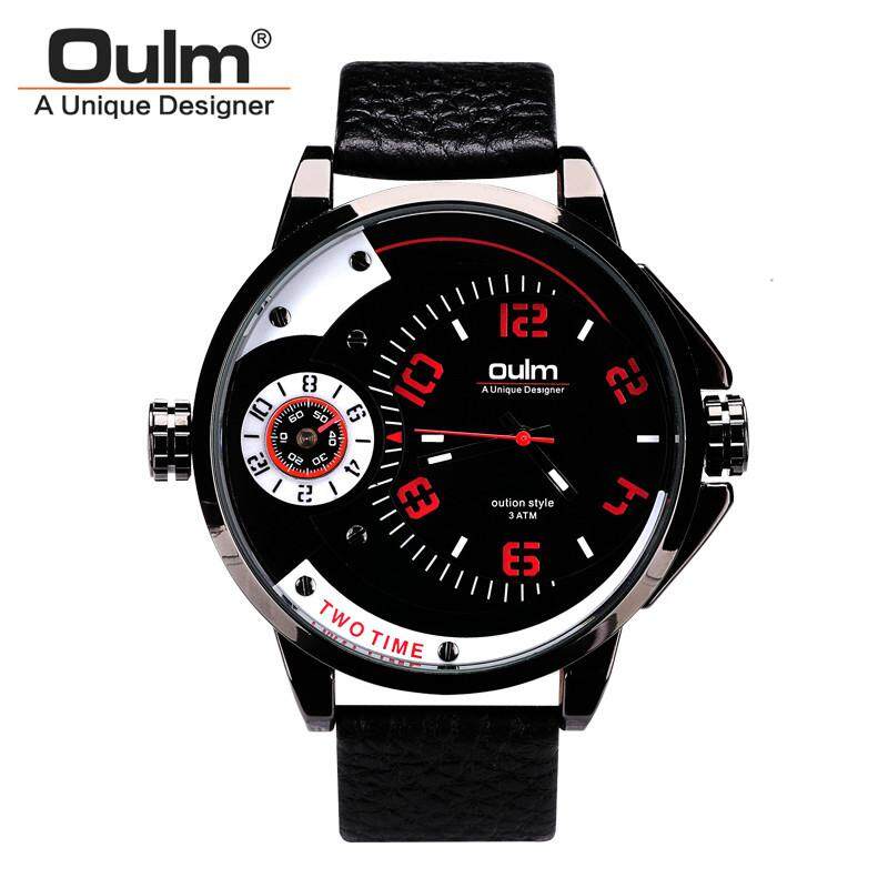 Oulm Pria Kasual Kulit Tali Militer Arloji Jam Pria Jam Tangan Terbaik Merek Kuarsa-Menonton Blaus Masculino HP3706