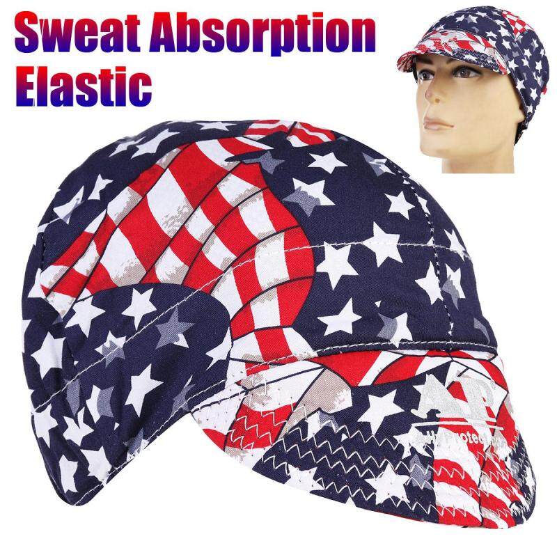 2pcs Universal Sweat Absorption Elastic Welding Welder Hat Cap Cotton Patriotic - intl