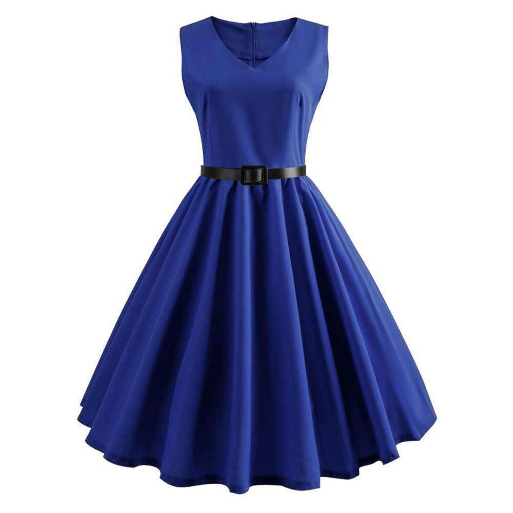 Women Vintage Printing Bodycon Sleeveless Halter Evening Party Prom Swing Dress