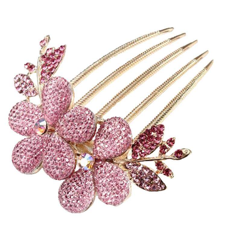 Womdee Charm Thời Trang Pha lê Cô Dâu Tóc Barrettes, Hồng