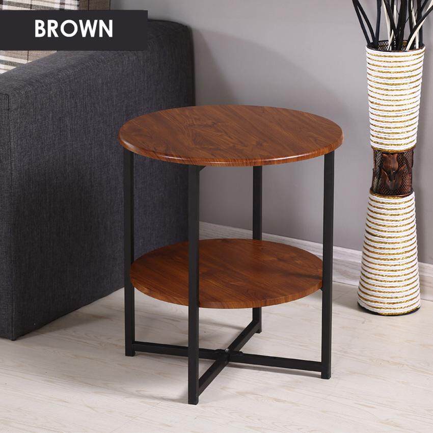 RuYiYu - 2 Layer Round Coffee Table, Multi-color Optional, Black/White Metal Frame, Coffe Table with X-base - intl