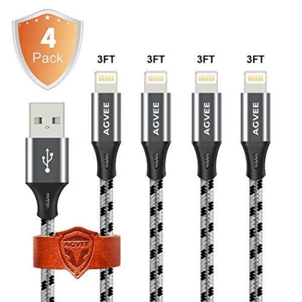 Ujung TIP Unbreakable Kejam 4A Saat Ini Tugas Berat, agvee 4 Pack 3FT 1 M Rajut Kabel Petir Set Pengisi Daya Nilon Dikepang Tahan Lama Cepat Tali Kawat Ke USB Sinkronisasi Pengisian Di Mobil untuk Apple iPhone X 8 7 6 S 6 Ipad-Internasional